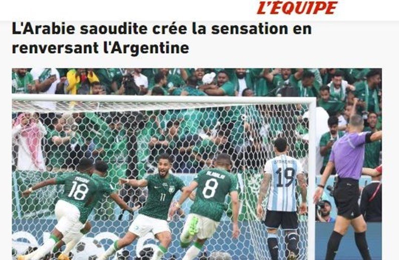 L'Équipe: Arábia Saudita causa sensação ao derrotar a Argentina